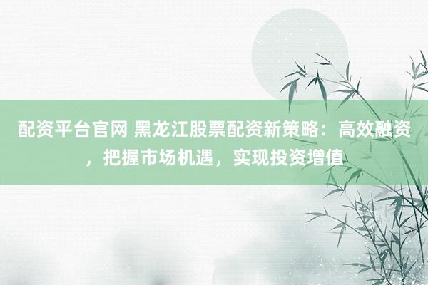 配资平台官网 黑龙江股票配资新策略：高效融资，把握市场机遇，实现投资增值