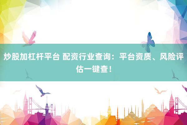 炒股加杠杆平台 配资行业查询：平台资质、风险评估一键查！