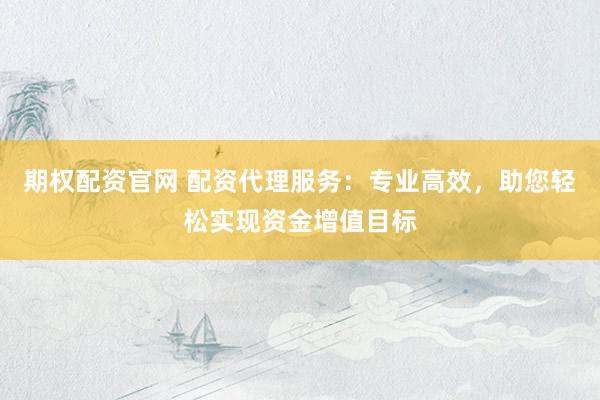 期权配资官网 配资代理服务：专业高效，助您轻松实现资金增值目标