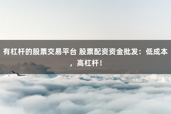 有杠杆的股票交易平台 股票配资资金批发：低成本，高杠杆！