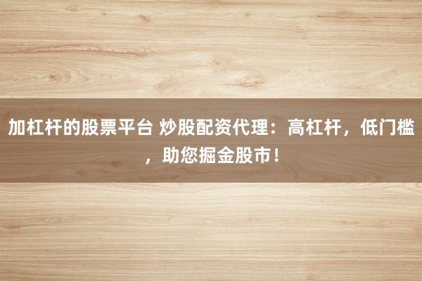 加杠杆的股票平台 炒股配资代理：高杠杆，低门槛，助您掘金股市！