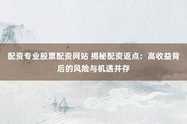 配资专业股票配资网站 揭秘配资返点：高收益背后的风险与机遇并存