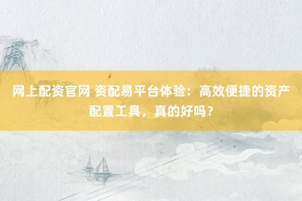 网上配资官网 资配易平台体验：高效便捷的资产配置工具，真的好吗？