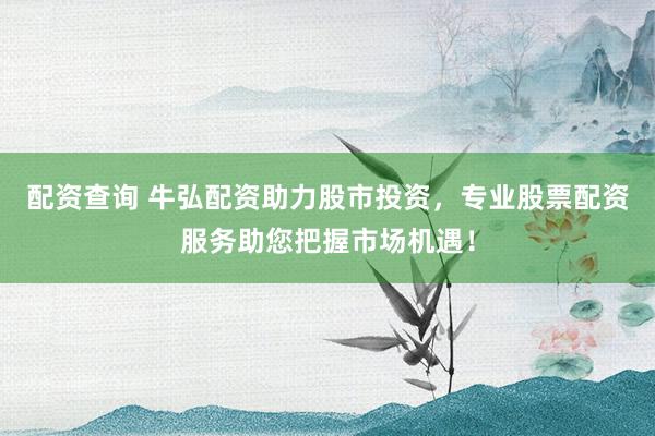配资查询 牛弘配资助力股市投资，专业股票配资服务助您把握市场机遇！