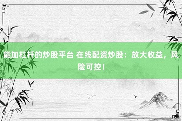 能加杠杆的炒股平台 在线配资炒股：放大收益，风险可控！