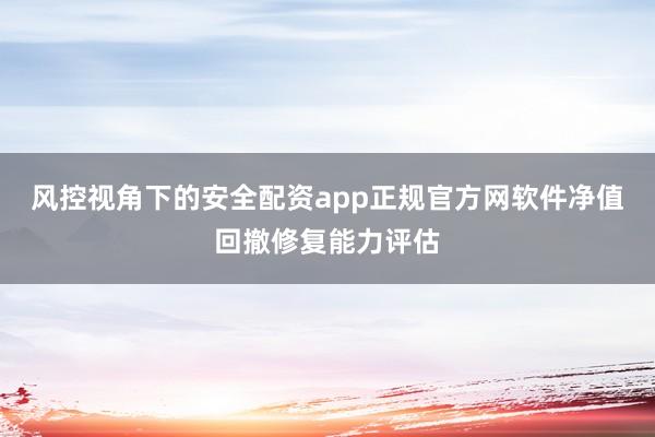 风控视角下的安全配资app正规官方网软件净值回撤修复能力评估
