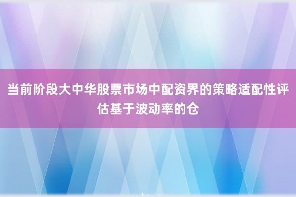 当前阶段大中华股票市场中配资界的策略适配性评估基于波动率的仓